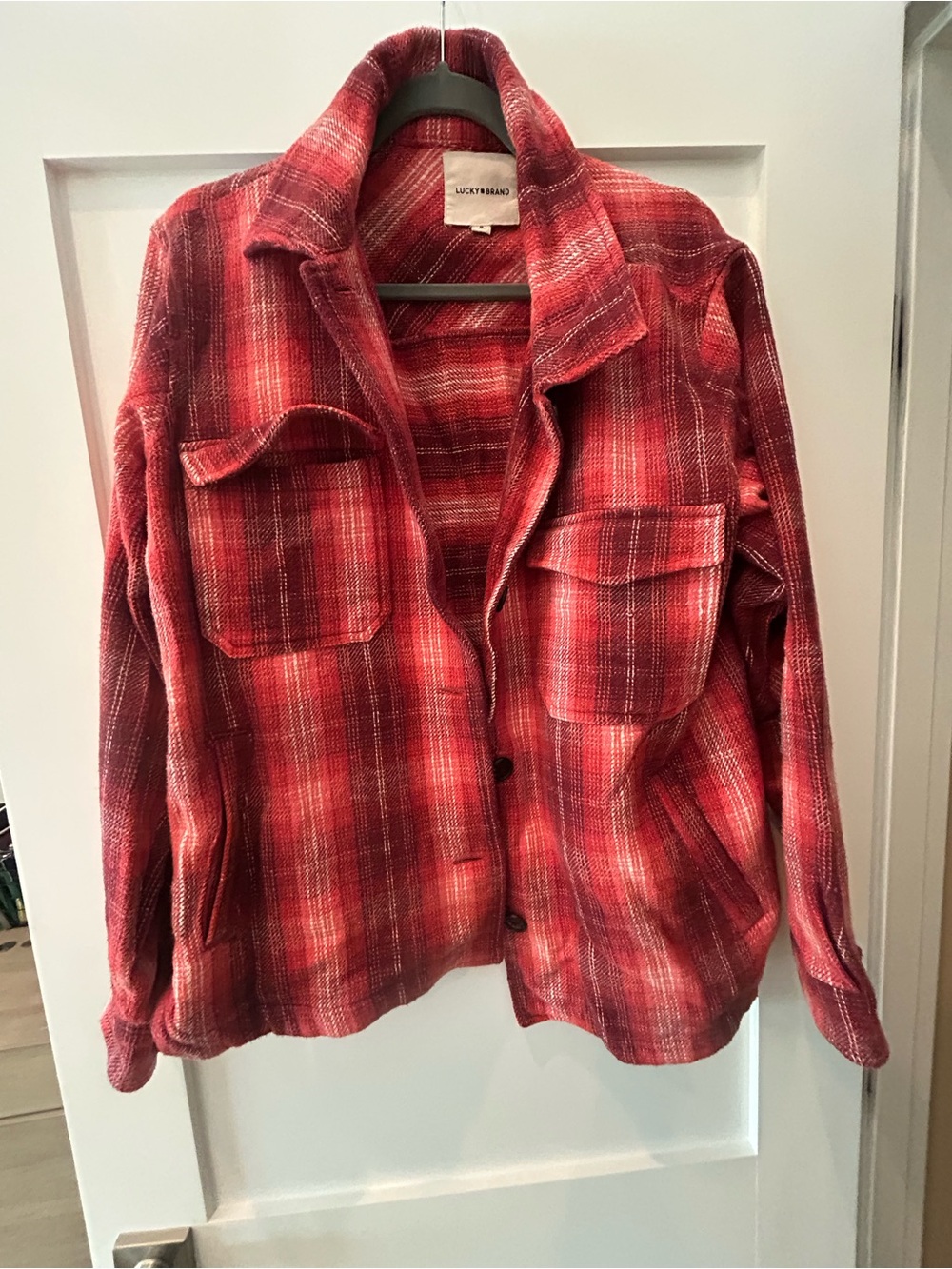 Lucky Brand Red Plaid Button-Down Shirt Jacket